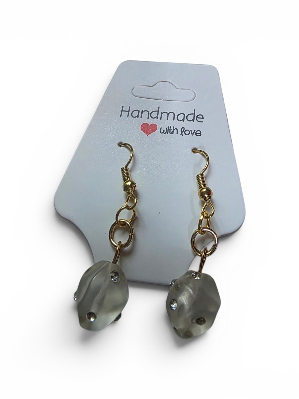 Handmade Frosted Crystal Rhinestone Drop Earrings Gold